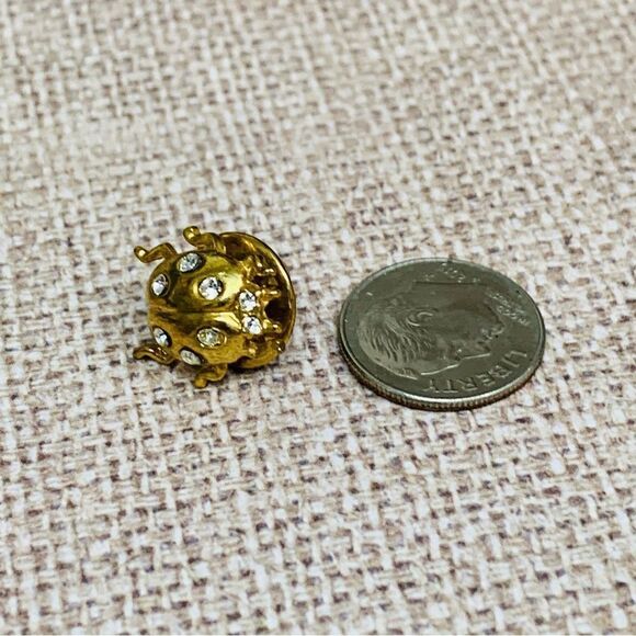 Gold Ladybug With Crystals Straight Back Pin - Picture 1 of 3